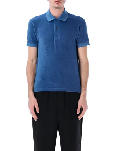 Tom Ford Towelling Polo In Blue