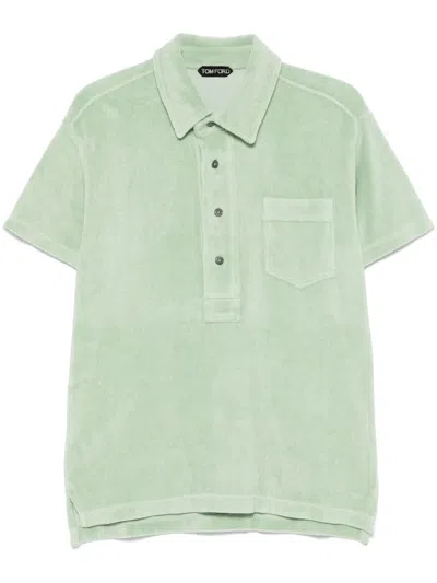 Tom Ford Towelling Short-sleeve Polo Shirt In グリーン