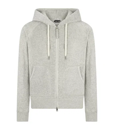 Tom Ford Towelling Zip-up Hoodie In Grey