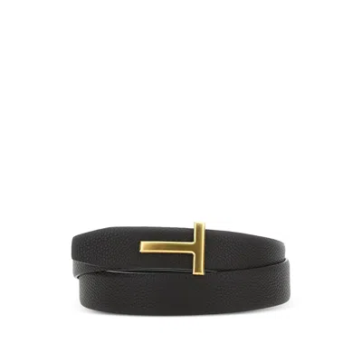 TOM FORD T-PLAQUE LEATHER BELT