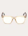 Tom Ford Transparent Beige Ft5963 Square Blue Light Glasses In Beige/blonde Havana/t Logo