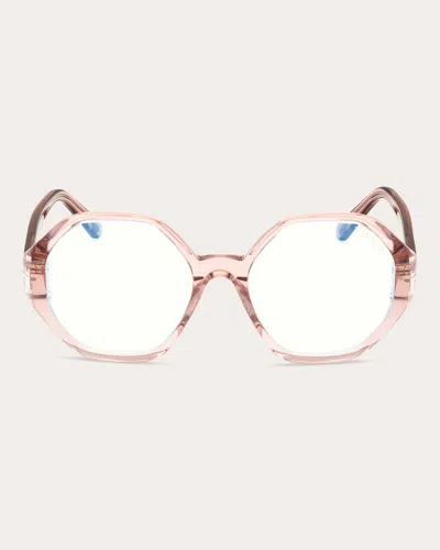 Tom Ford Transparent Rose Ft5967 Geometric Blue Light Glasses In Pink