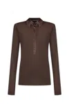 Tom Ford Silk Jersey Long Sleeve Polo In Brown