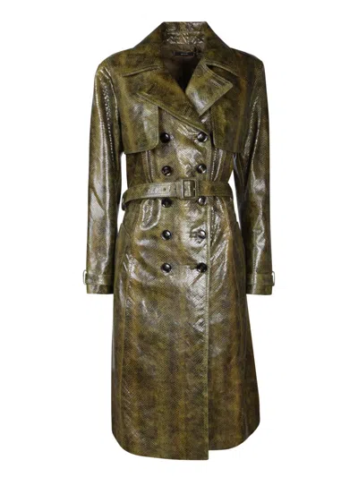 Tom Ford Ayers Snakeskin-print Belted Goat Leather Trench Coat In Green