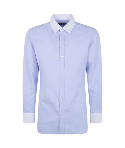 Tom Ford Tridimensional Structure New Formal Contrast Colla And Cuff Concealed Placket Shirt In Blue