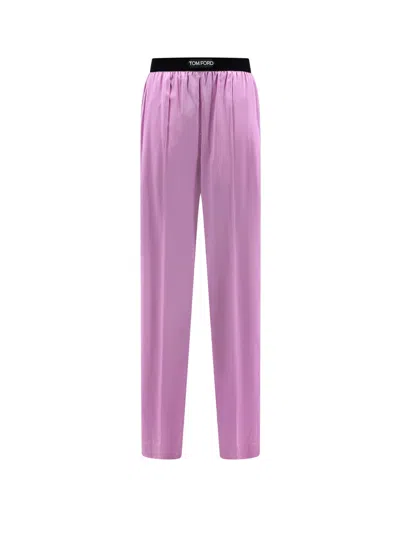Tom Ford Silk Trouser With Velvet Waistband In Pink