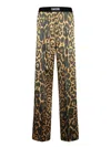 Tom Ford Multicolor Pants With Logo Patch On The Waist And All-over Leopard Print In Silk Stretch Wo In Brown