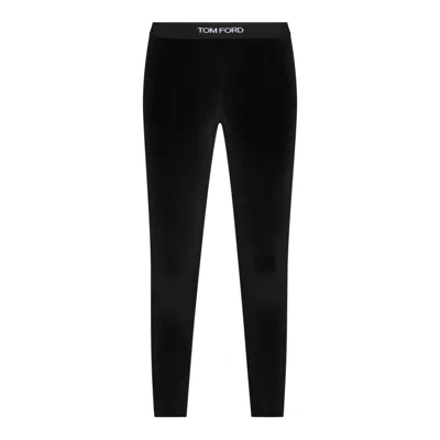 Tom Ford Velour Leggings Trousers Stretch Waistband Slim In Black