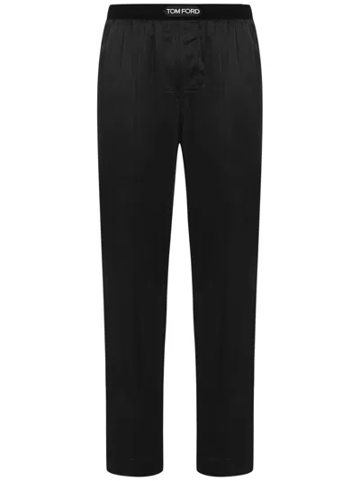Tom Ford Stretch Silk Trousers In Negro