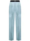Tom Ford Jacquard-trimmed Stretch-silk Satin Wide-leg Pants In Clear Blue