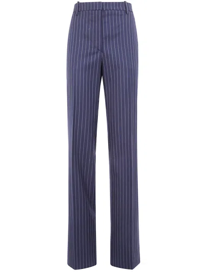 Tom Ford Corded Chalk-stripe Wool Tailored Straight Boyfriend Pants In Blue
