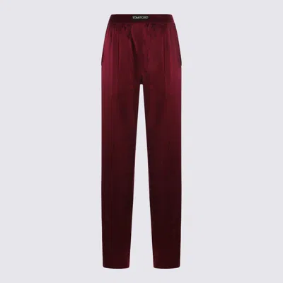 Tom Ford Fuchsia Pants With Elastic Waist With Logo Lettering In Silk Stretch Woman In Purple