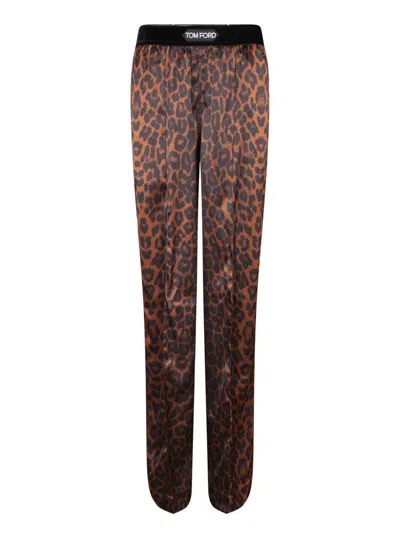 Tom Ford Reflected Leopard Print Silk Signature Pajama Pants In Multi