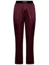 Tom Ford Silk Satin Pijama Pants With Velour Detail In Purple