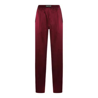 Tom Ford Fuchsia Pants With Elastic Waist With Logo Lettering In Silk Stretch Woman In Purple