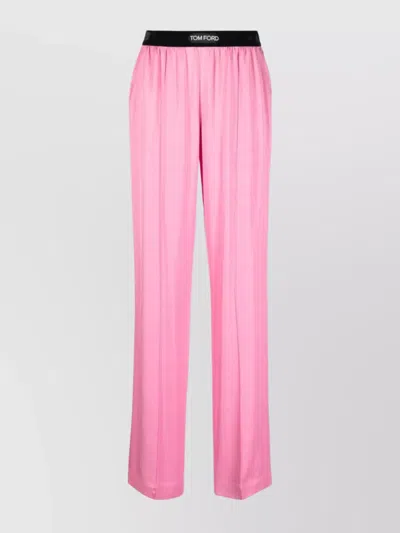 Tom Ford Rose Pink Logo-waistband Straight-leg Trousers