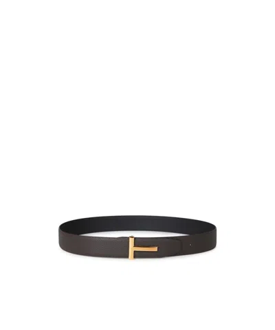 Tom Ford T-shaped Double-sided Leather Belt In Black