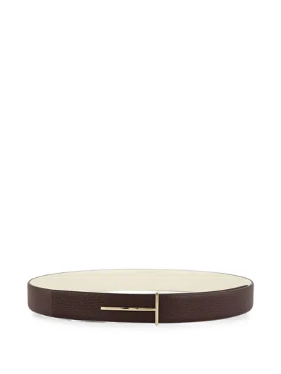 Tom Ford T-shaped Plaque Reversible Belt In Brown