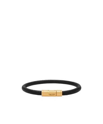 Tom Ford Brass Leather Tubolar Bracelet In Gold