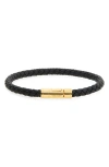 Tom Ford Tubular Clasp Braided Leather Bracelet In Black