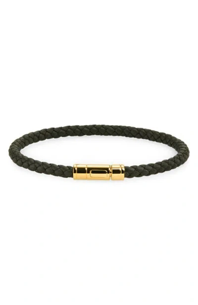 Tom Ford Tubular Clasp Braided Leather Bracelet In Black