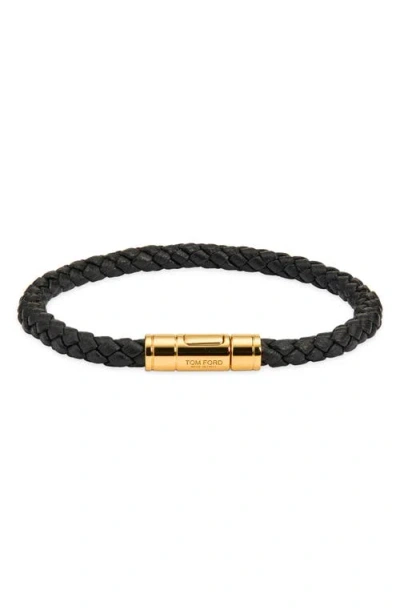 Tom Ford Tubular Clasp Braided Leather Bracelet In Naa Black