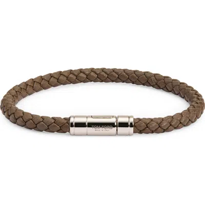 Tom Ford Tubular Clasp Braided Leather Bracelet In Brown