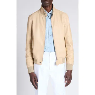 Tom Ford Tumbled Leather Harrington Jacket In Stone