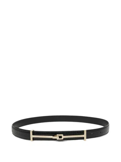 Tom Ford Tumbled Printed Crocodile Leather Arc Belt In Black