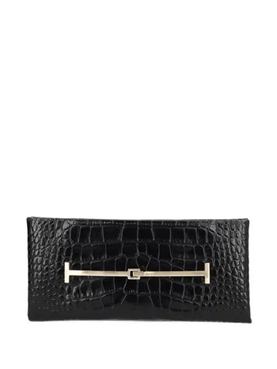 Tom Ford Tumbled Printed Crocodile Leather Arc Clutch Bag In Red
