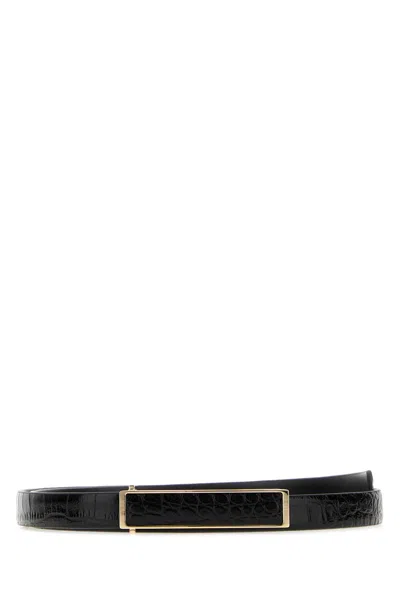 Tom Ford Tumbled Soft Printed Croc Belt In Black