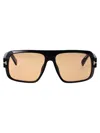 Tom Ford Rectangular Sunglasses In 01e Nero Lucido / Marrone
