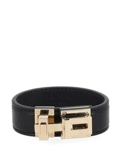 Tom Ford Turnlock Leather Bracelet In Brown