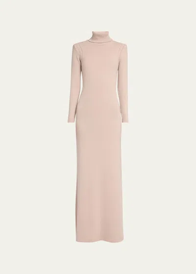 Tom Ford Turtleneck Backless Soft Cashmere Maxi Dress In Pale Camel