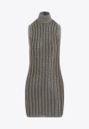 Tom Ford Striped Ribbed Metallic Wool-blend Turtleneck Mini Dress In Metallic