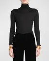 Tom Ford Turtleneck Long-sleeve Fine Cashmere-silk Top In Black