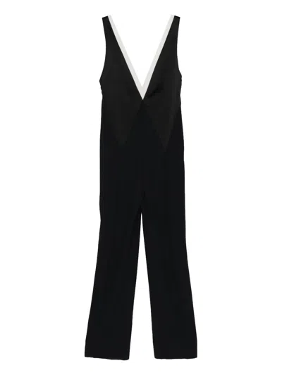 Tom Ford V-neck Contrast Jumpsuit In Black