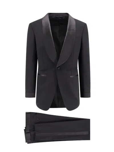 Tom Ford Satin Trim Tuxedo Suit In Black