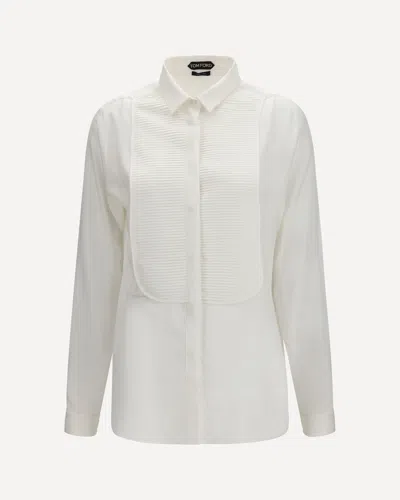 Tom Ford Tuxedo Shirt In Silk With Pleated Bib In White