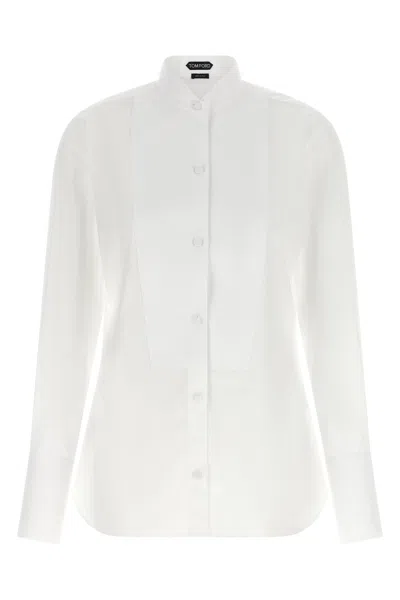 Tom Ford Mandarin Collar Tailored Tuxedo Style Shirt In White