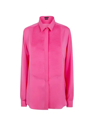 Tom Ford Washed Silk Georgette Tuxedo Shirt In Purple