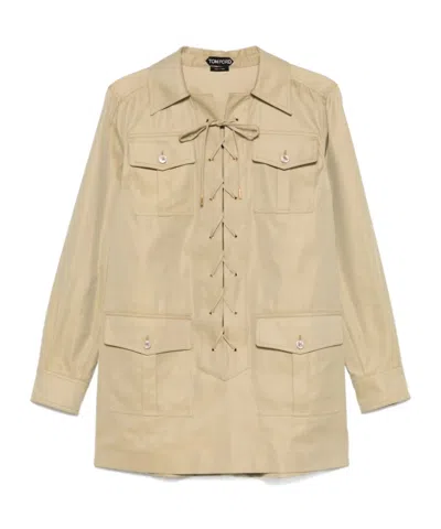 Tom Ford Cotton And Silk Twill Safari Tunic In Green