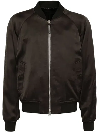 Tom Ford Twill Bomber Jacket In Brown