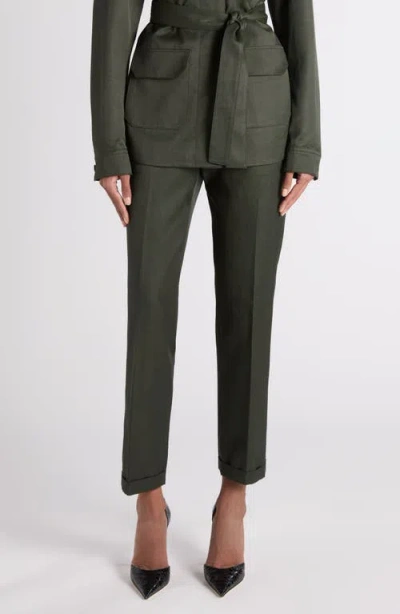 Tom Ford Twill Chino Ankle Pants In Green