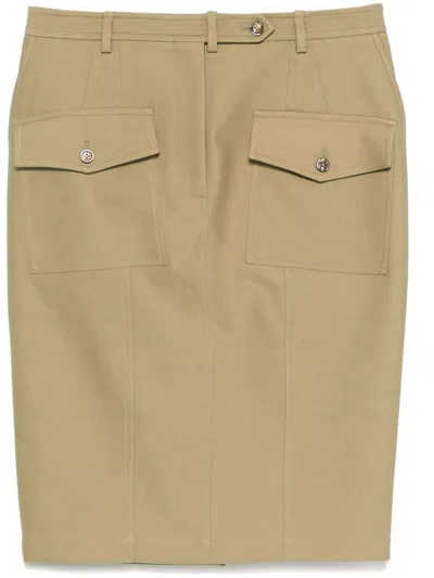 Tom Ford Stretch Cotton Twill Midi Skirt In Green