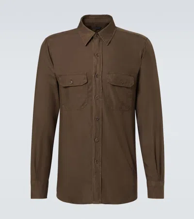 Tom Ford Military-inspired Cotton Blend Shirt For Men In Brown