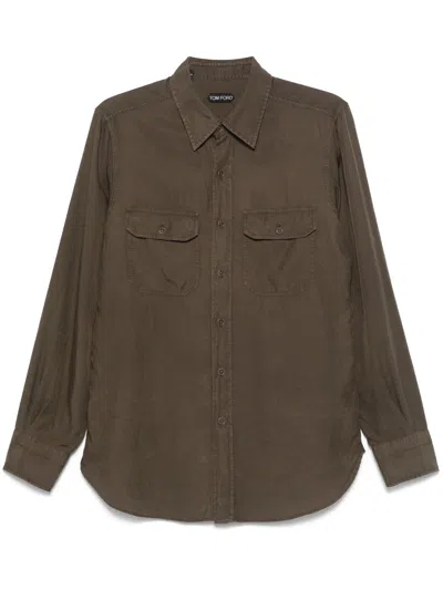 Tom Ford Twill Shirt In Brown