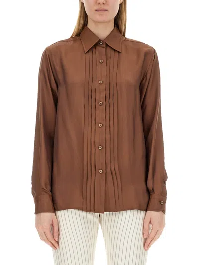 Tom Ford Pleated Long-sleeved Shirt In Brown
