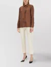 Tom Ford Twill Shirt With Collared Neck And Pleated Detail In Brown