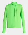 Tom Ford Twisted-neck Silk Long-sleeve Shirt In Green